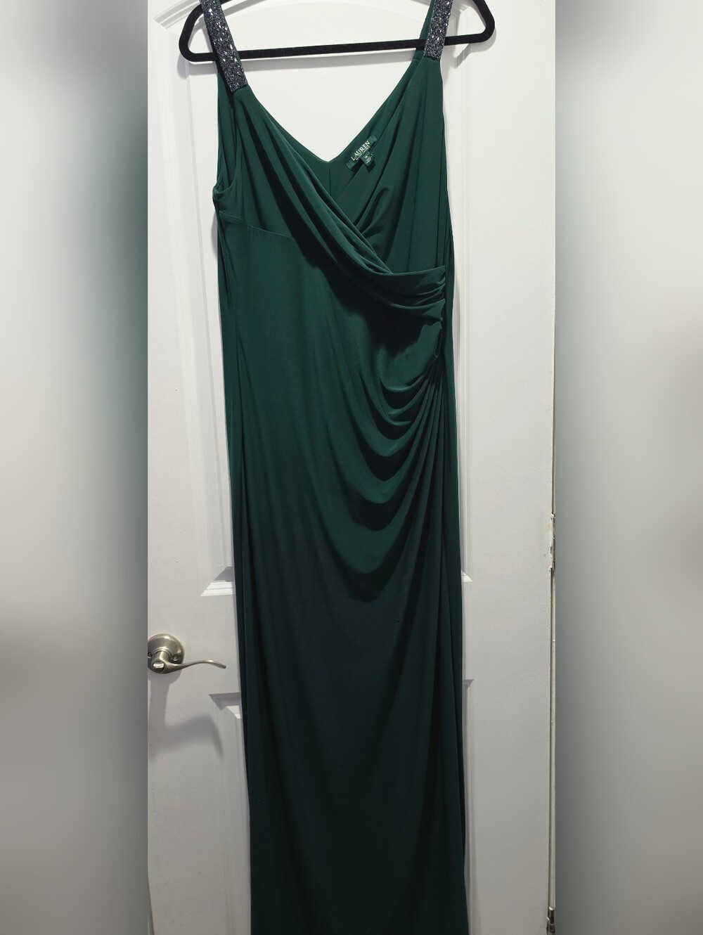 Ralph Lauren Emerald Green Draped Evening Dress